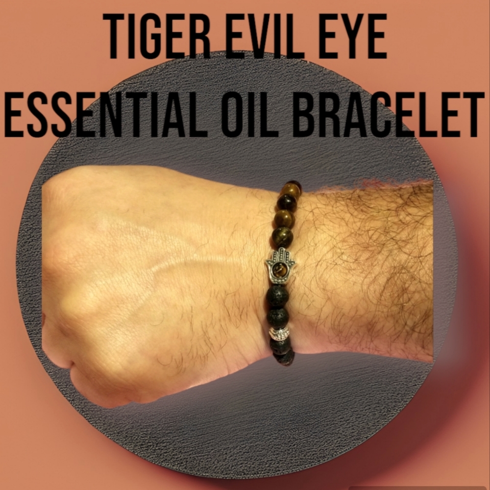 Tiger Evil Eye Hamasa Essential Oil Bracelet